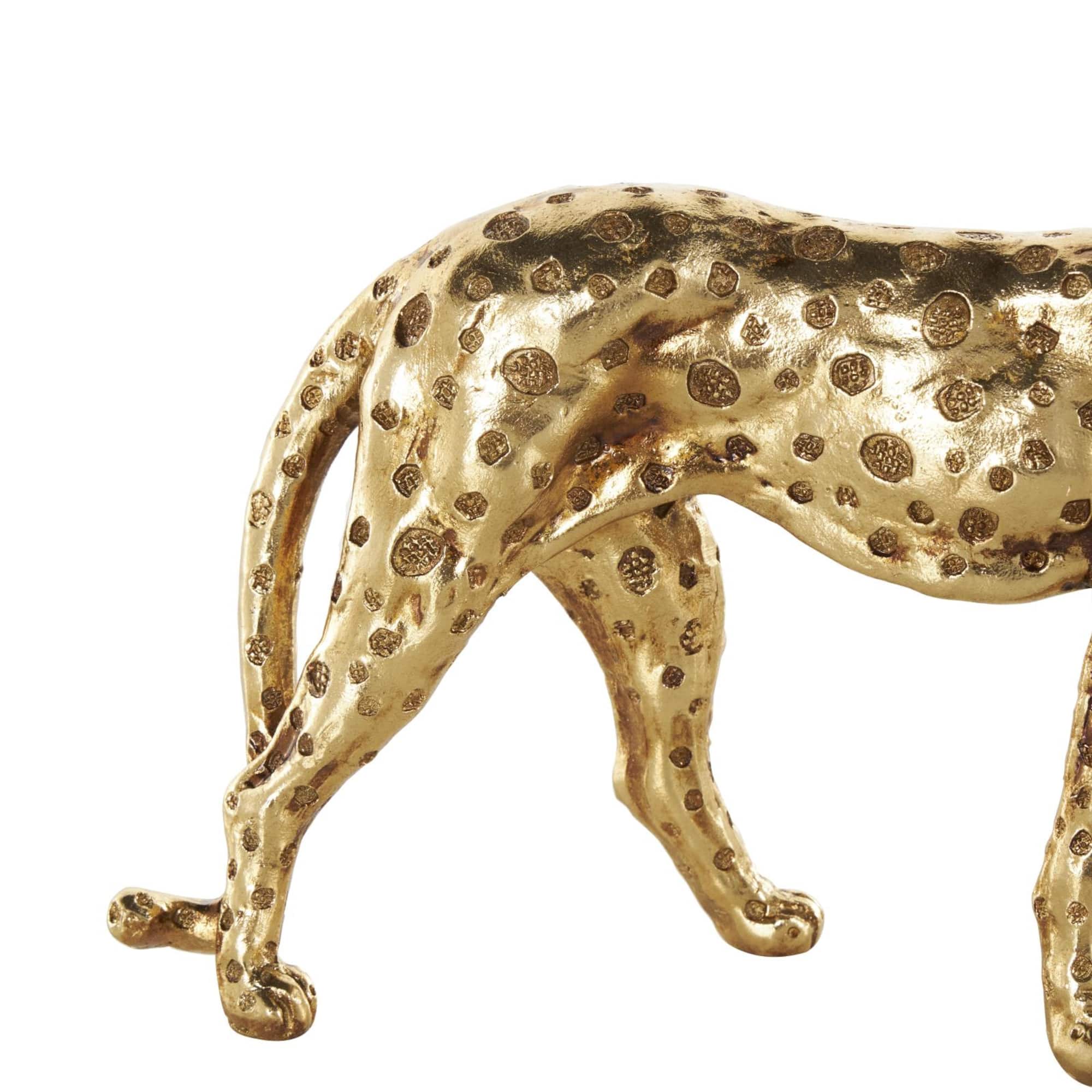 10" Gold Leopard Walking Sculpture with Textured Spots